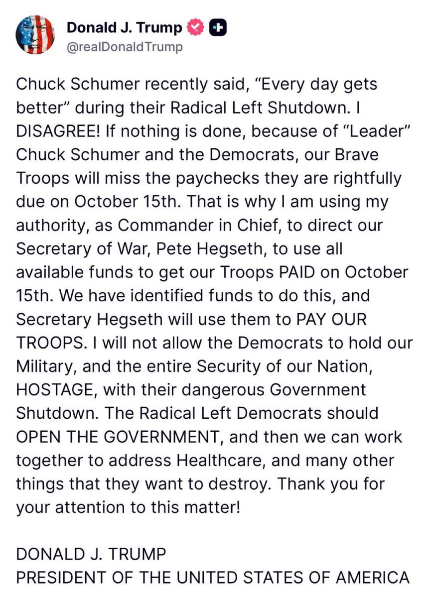 RepJenKiggans's tweet image. Thank you President @realDonaldTrump for your decisive leadership! This is exactly what my Pay Our Troops Act was aiming to accomplish! I am grateful for a Commander-in-Chief who cares about our service members and their families. Now it’s time to get the government open!