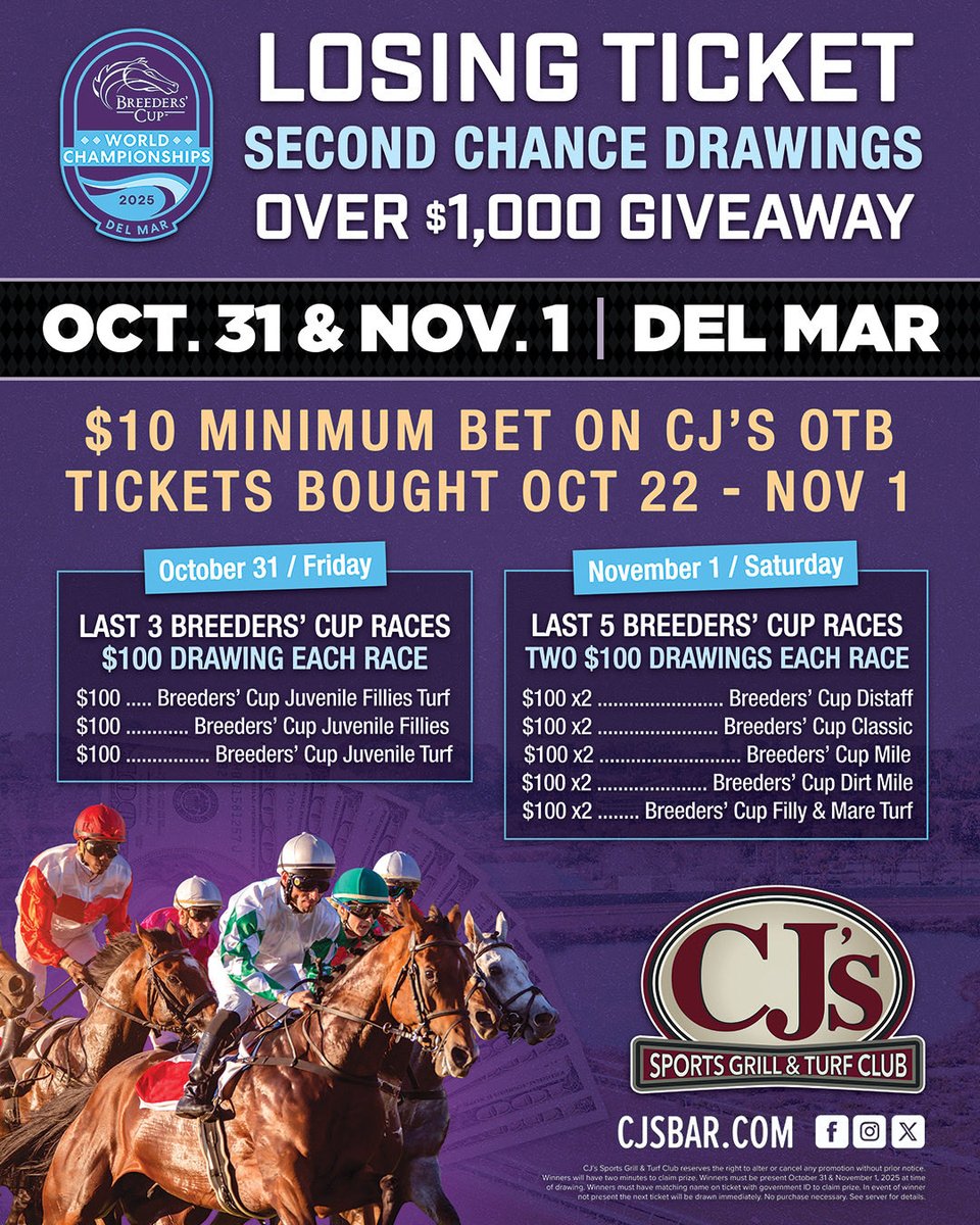 LakeElsinCasino's tweet image. Join us BREEDERS CUP weekend! 
#breederscup #lakeelsinorecasino #teamcjs