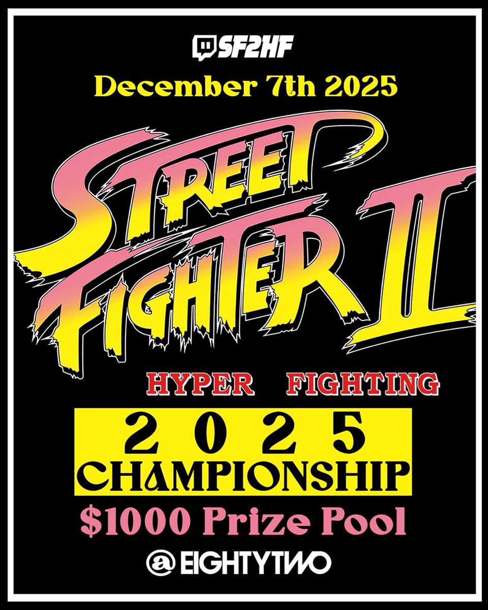 ArcadeBrooklyn's tweet photo. Doors open at 5pm. Tournament starts at 8pm. #SF2hyperfighting qualifier to @EightyTwoLA .

SF2HF East Coast Qualifier - Winner gets a free trip to LA to compete in the annual Hyper Fighting Championship Tournament 12/7/2025

#sf2hf https://t.co/IvqpF8ElXQ