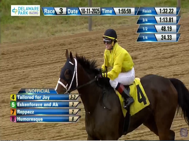 rebelsart's tweet image. 🏆Winner🏆
Congratulations to Cecily Evans @caevans13 and Tailored For Joy a very game winner in the Saturday race 3 at Delaware Park @DelParkRacing for trainer Mac Robertson‼️ Super ride Cecily‼️💪🥰
#winner #DelawarePark #horseracing #Congratulations  @StantonSalter @KFrnch