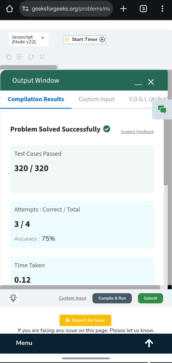 Pratikshak19332's tweet image. ✅ Day 395 of @geeksforgeeks #POTD!
Problem: Maximum Path Sum in a Binary Tree 🌳

Approach:
Used recursion to find max path through each node — considering left, right, and root.
Tracked global maxsum for the best path sum.

#GeeksforGeeks #JavaScript