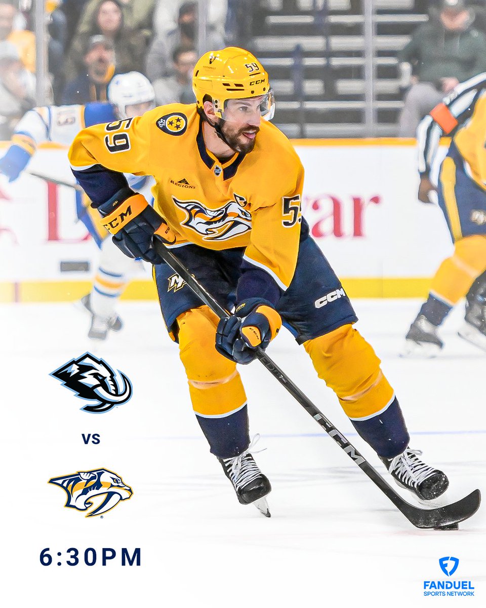 FDSN_Predators's tweet image. Saturday night hockey in Smashville! 💥

Our @PredsNHL Live pregame coverage starts at 6:30PM on FanDuel Sports Network. ⏰