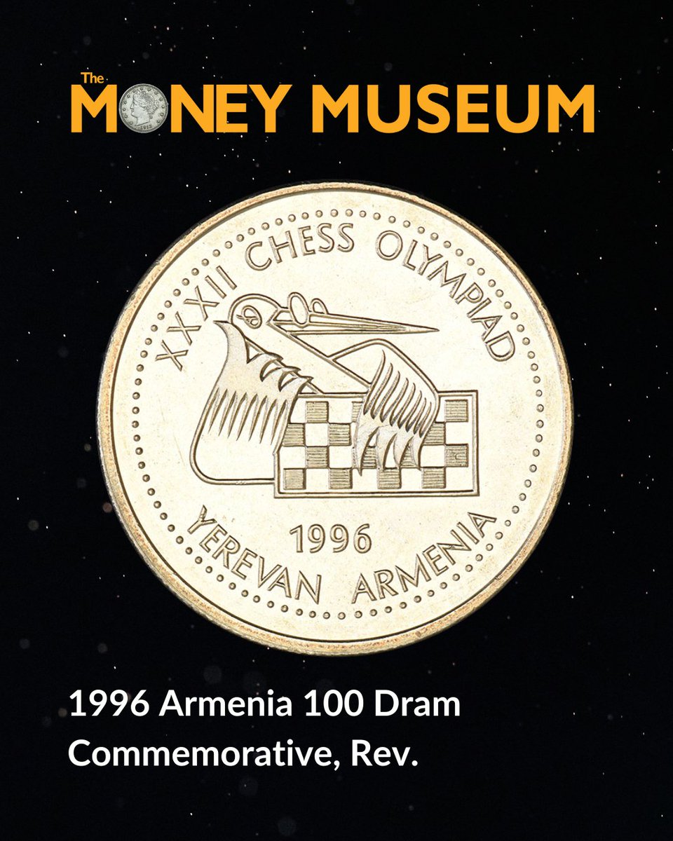 MoneyMuseumCS's tweet image. ♟️ Checkmate! It’s #NationalChessDay!
Honoring this timeless game is the 1996 Armenia 100 Dram coin—that commemorates the 32nd Chess Olympiad in Yerevan. See it in our History of Money exhibit or online!
🔗 bit.ly/473Zf0z
#Numismatics #ANAMoneyMuseum