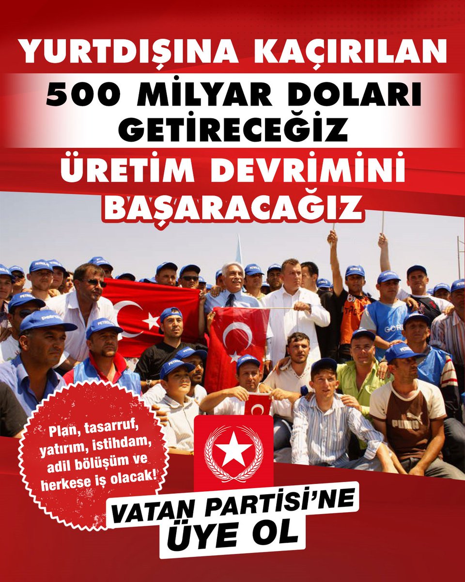 Yurtdışına Kaçırılan 500 Milyar Doları Getireceğiz

Üretim Devrimini Başaracağız

Plan, tasarruf, yatırım, istihdam, adil bölüşüm ve herkese iş için, sen de Vatan Partisi'ne üye ol! 

vatanpartisi.org.tr/genel-merkez/u…