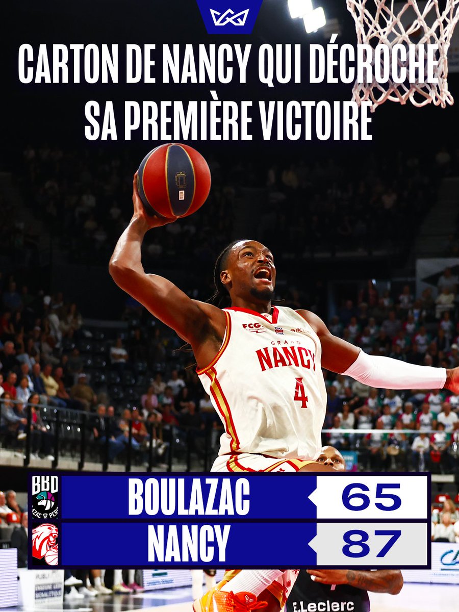 Betclic_ELITE's tweet photo. Club historique du championnat, le @SLUCbasketNancy décroche sa première victoire de la saison 🔥

#BetclicELITE https://t.co/Th090U8XSG