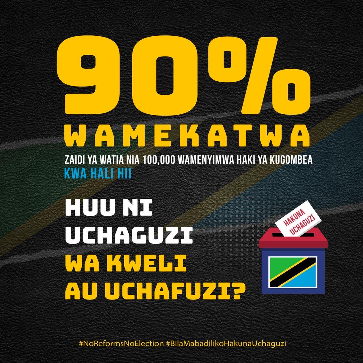 Zaidi ya watia nia 100,000 wamenyimwa haki ya kugombea. Kwa hali hii huu ni uchaguzi wa kweli au uchafuzi?
#NoReformsNoElection 💪🏽
#BilaMabadiliko hakuna uchaguzi
