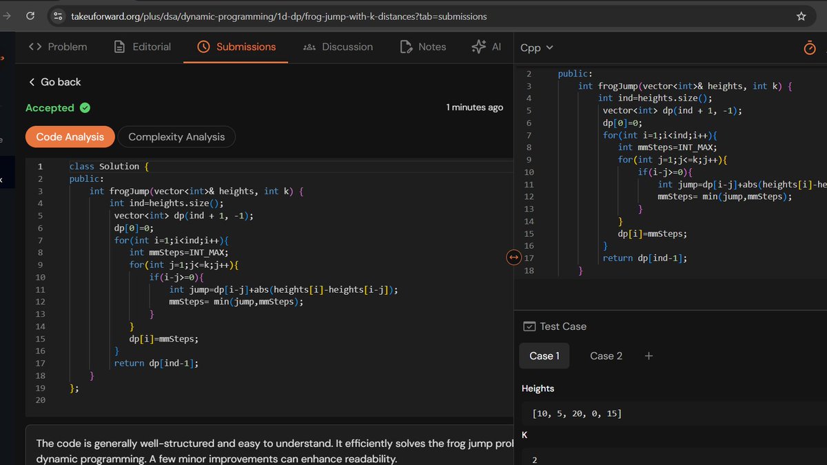 abhijithsr40's tweet image. Day 17/100 💻#100DaysOfCode
🧩 Solved:
Frog Jump
Frog Jump with K Distances
Maximum Sum of Non-Adjacent Elements
House Robber
#DSA #DynamicProgramming #AWS #CloudComputing #100DaysChallenge #CodingJourney