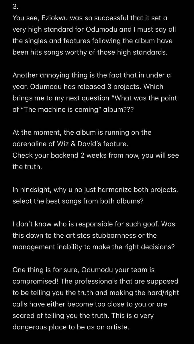 Melbrunotc's tweet photo. STOP LYING TO @Odumodublvck_ 

This is for constructive criticism purpose. 

If not for love of the artiste, I won’t waste my time doing this.

When the dust settles, I hope you take time with your team to dwell on this. https://t.co/IMsL99jrOq