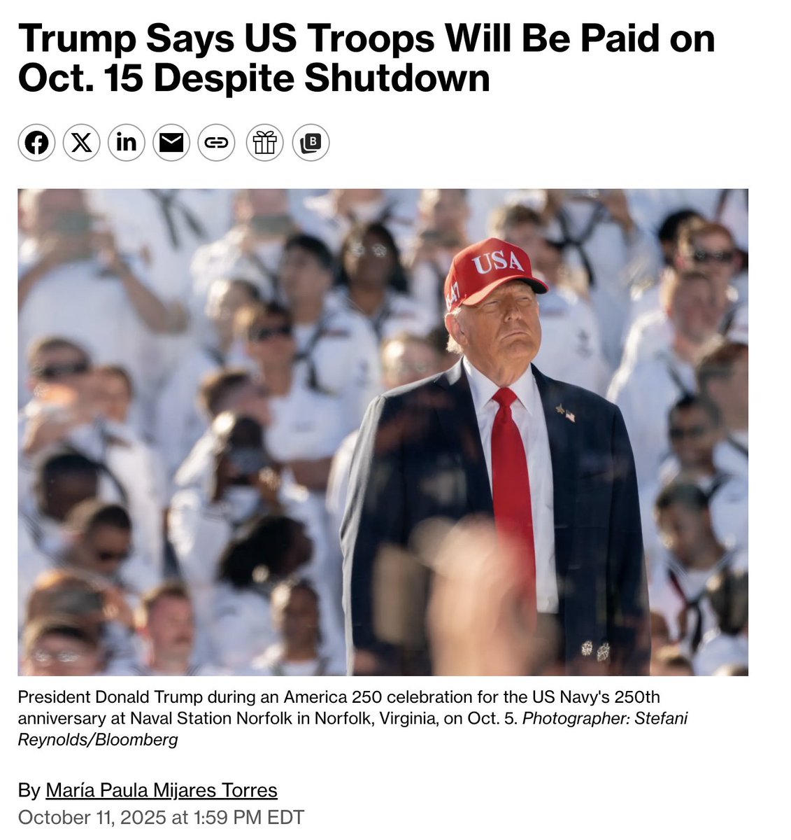 wallstengine's tweet image. President Trump said he’s directing the Defense Department to use available funds to ensure U.S. troops receive their Oct. 15 paychecks despite the ongoing government shutdown.

Over a quarter million federal workers have already missed pay, with another 2 million expected to go…