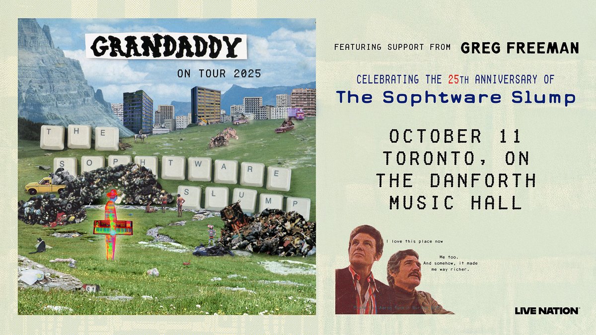 TheDanforthMH's tweet image. TONIGHT: Grandaddy brings their unique blend of indie-rock and dreamy soundscapes to Danforth Music Hall 🌌🎸
Set times below:
7 PM – Doors
8 PM - Greg Freeman
9 PM - Grandaddy
*all set times are subject to change
🎟️Tickets and more at thedanforth.com