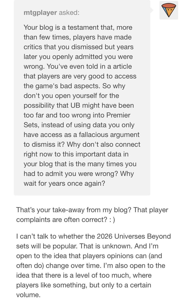 MaxPlaysMTG's tweet photo. Quick little thread with my thoughts on Maro’s blog answer as a professional data analyst and former die-hard Magic fan: 

https://t.co/v1iV71UPMc

#mtg https://t.co/ArBweZ4hTy