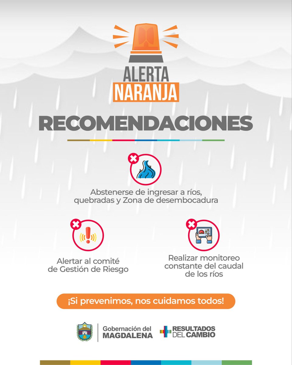 🚨 ALERTA NARANJA
Probabilidad de creciente súbita en los ríos Aracataca y Fundación.

Las lluvias continuarán durante todo el fin de semana.
👉 Sigue las recomendaciones de las autoridades y mantente informado.
¡Si prevenimos, nos cuidamos todos!
