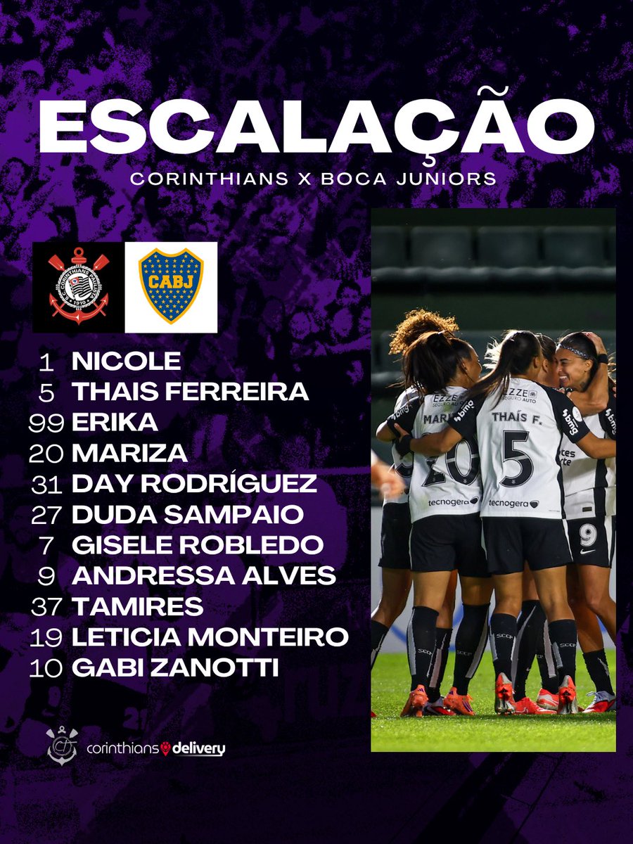 centraldotimao's tweet image. Brabas escaladas 🏴🏳️💜

Corinthians escalado para a partida das quartas de final contra o Boca Juniors. A bola rola às 16h (horário de Brasília).