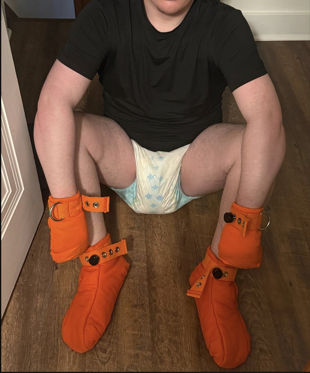 Well, my baby boy, right in the middle of Locktober, is now getting an extra punishment. He’ll be locked in his chastity cage with locking booties and mittens, and he can only get out once he’s soaked away all his stars on his diaper… he’s got a long way to go 😜