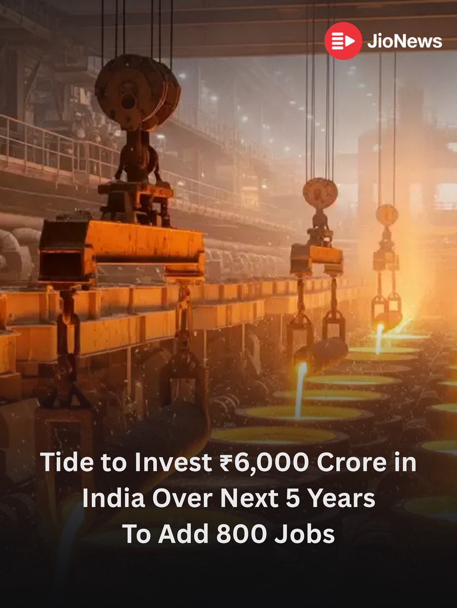 JioNews's tweet image. British business management platform Tide has announced a massive investment of £500 million (₹6,000 crore) in India over the next five years, beginning in 2026.
As part of its expansion plan, the company also aims to create over 800 new jobs within the next 12 months,…
