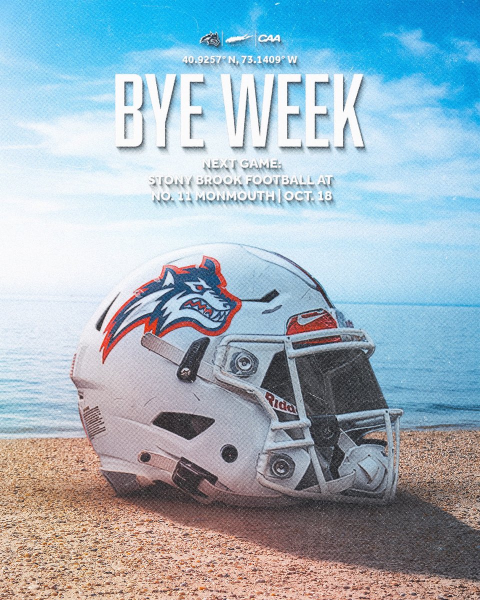StonyBrookFB's tweet photo. See ya next weekend ✌️

🆚 No. 11 Monmouth
📅 Saturday, Oct. 18
⏰ 1:00 pm
📍 West Long Branch, N.J. 

🌊🐺 x #As1 https://t.co/s30GQaugI0