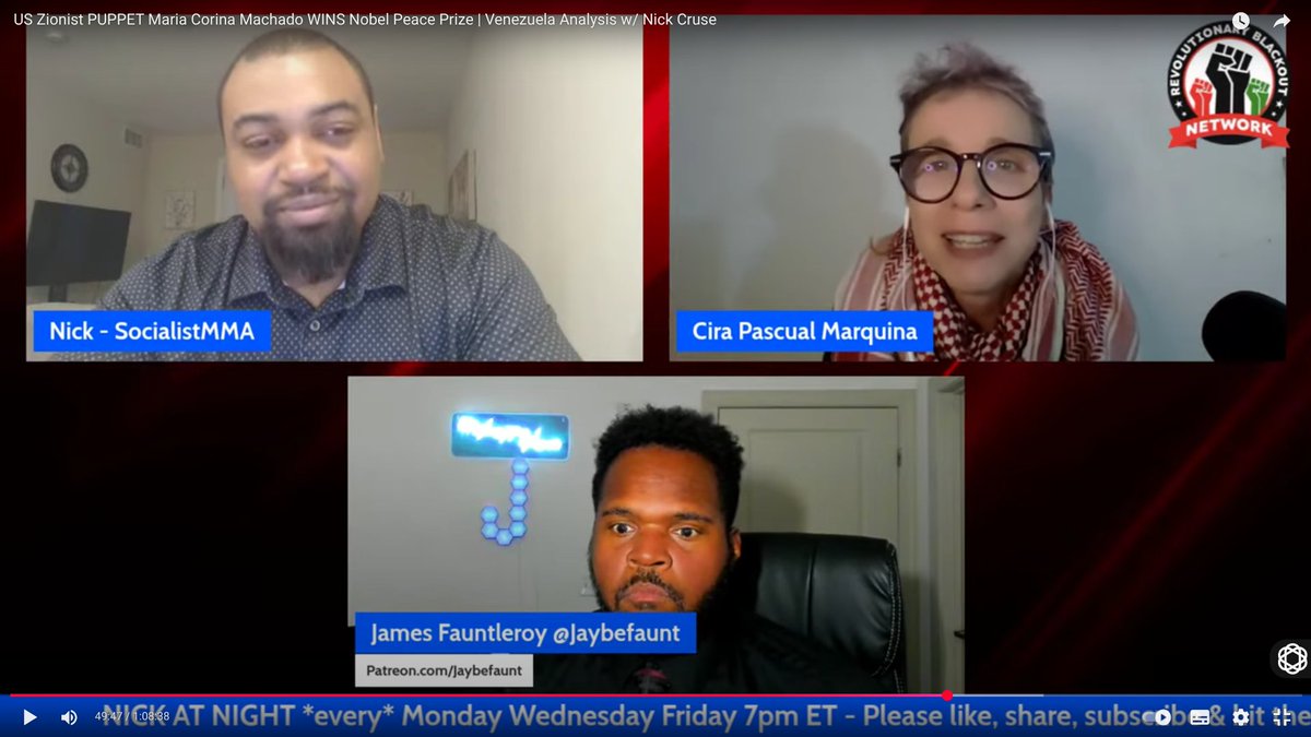 María Corina Machado getting the Nobel Peace Prize as US destroyers surround Venezuela like a pack of bloodthirsty wolves? What a dangerous joke!

Check out the <a href="/RevBlackNetwork/">Revolutionary Blackout Network</a> convo w/ Nick <a href="/SocialistMMA/">Revolutionary Blackout🥋</a>, <a href="/Jaybefaunt/">Jaybefaunt🏳️‍🌈</a> and VA's Cira Pascual Marquina: youtube.com/watch?v=mNHl49…