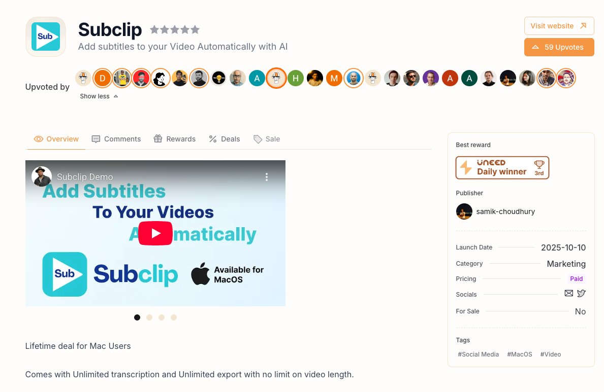 ProSamik's tweet image. 3rd Product of the Day on Uneed!

I&apos;m genuinely grateful for every upvote and support.

This day will stick with me

Getting a product launch badge was once just a dream.

Now it&apos;s reality because of @subclip_app

Small wins like this remind me why consistency matters.

Thank you…