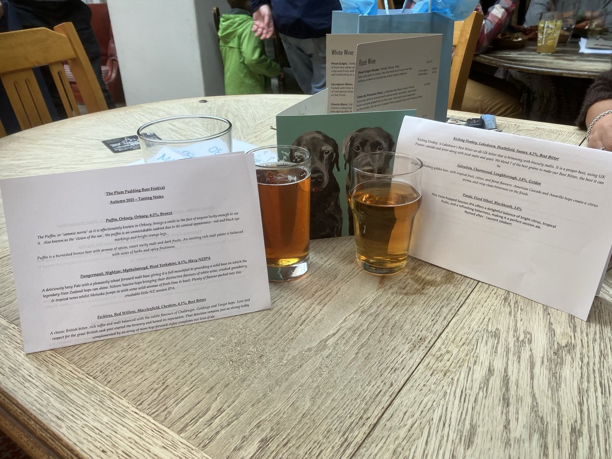 Celebrating my 🐕’s and grandson’s (!) birthdays with Panda (Blackheath) 3.8% and Puffin (Orkney) 4.5% ales #Beerfest ⁦<a href="/CAMRA_Official/">CAMRA</a>⁩