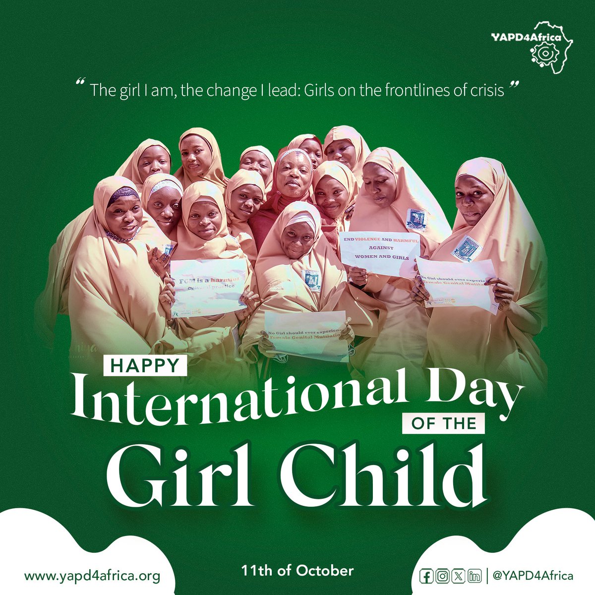 On this #InternationalDayofTheGirlChild2025, we celebrate the strength, courage and resilience of girls. 

Our efforts strongly align with this year's theme: "The girl I am, the change I lead: Girls on the frontline of Crisis." 

 Join us to empower girls, ignite change!