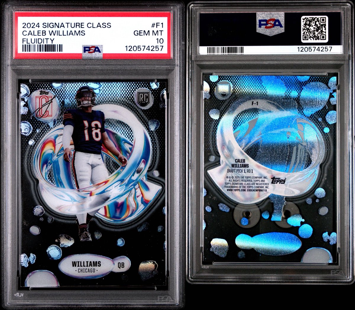 🔥 PSA 10 GEM MINT 🔥

2024 Topps Signature Class Fluidity Caleb Williams RC 💧
That swirl… that shimmer… that QB1 in a Bears uni 😮‍💨🐻⬇️

#DaBears #CalebWilliams #WindyCityHits #PSA10 #Topps #Chicago #BearDown