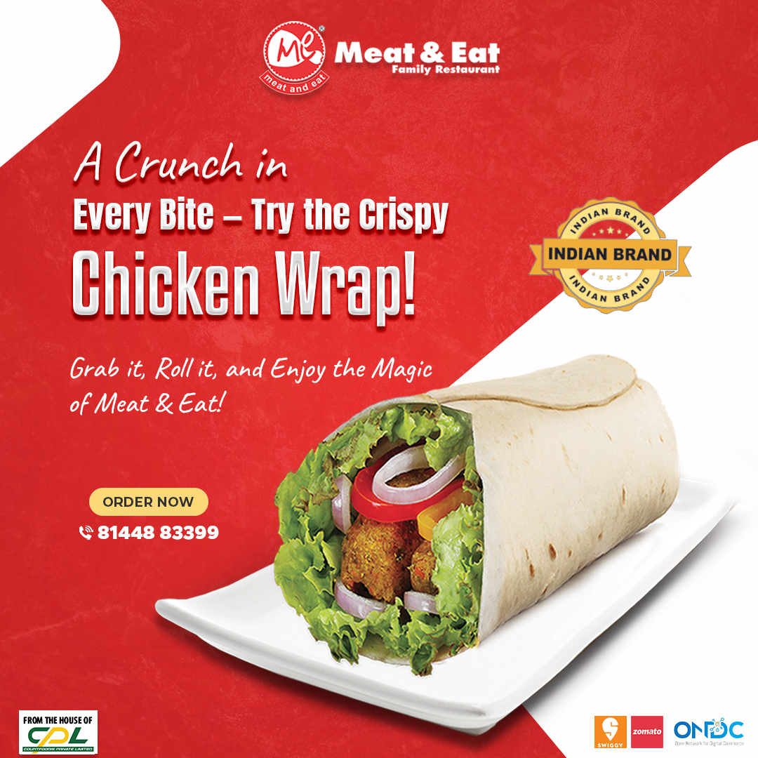 #CrispyChickenWrap #WrapItUp #CrispyDelight #JuicyAndCrispy #SnackGoals #WrapLovers #FoodieFavorites #FoodieVibes #FoodCravings #EatGoodFeelGood #BiteOfHappiness #FoodieDiaries #Foodstagram #YummyEats #FingerLickingGood #TasteOfIndia #SmokyFlavours #MeatAndEat #MeatAndEatSpecials