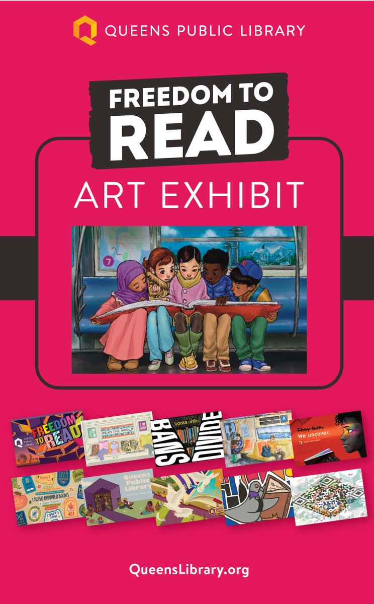 QPLNYC's tweet image. Saturday, October 11 is #LetFreedomReadDay!
Join us at 11:30AM for our #FreedomToRead Artist Talk and Art Exhibit Reception at Central Library (89-11 Merrick Boulevard in Jamaica)!
queenslibrary.org/calendar/freed…
#BannedBooksWeek