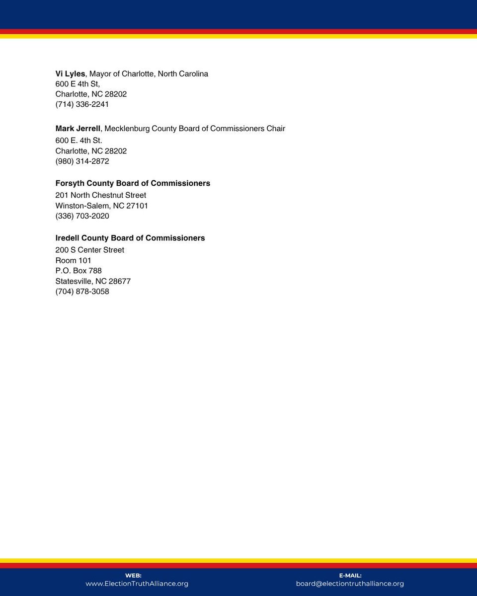Please see the Election Truth Alliance's letter to North Carolina elected representatives and election officials: electiontruthalliance.org/statements-and…

Make sure you're signed up for our newsletter to get email updates about our upcoming advocacy efforts.