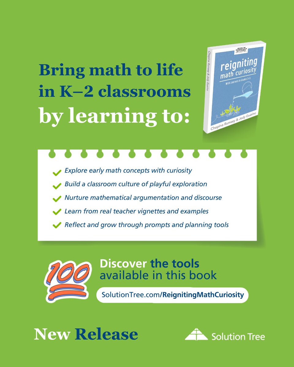 SolutionTree's tweet image. Curiosity is the key to math that sticks. 🧠✨
Reigniting Math Curiosity helps K–2 teachers build playful, inquiry-driven classrooms where students love to explore.
📘 Learn more → SolutionTree.com/ReignitingMath…
#MathEducation #ElementaryTeachers #CuriosityInClassrooms
#MathEducation…