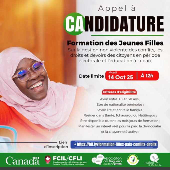 #JournéeInternationaleDeLaFille 2025 💪 « La fille que je suis, le changement que je porte »
L'<a href="/AmbCanBFA/">AmbCanBFA</a> agit concrètement pour les filles au #BurkinaFaso et au #Bénin via le #FCIL avec <a href="/ab_benin/">Blogueurs du Bénin</a> <a href="/FjadAmazones/">FJAD-ONG,Fondation des Jeunes Amazones pour le Dev</a> <a href="/InstitutTonafa/">Institut TONAFA</a>.
Les filles en première ligne des crises!