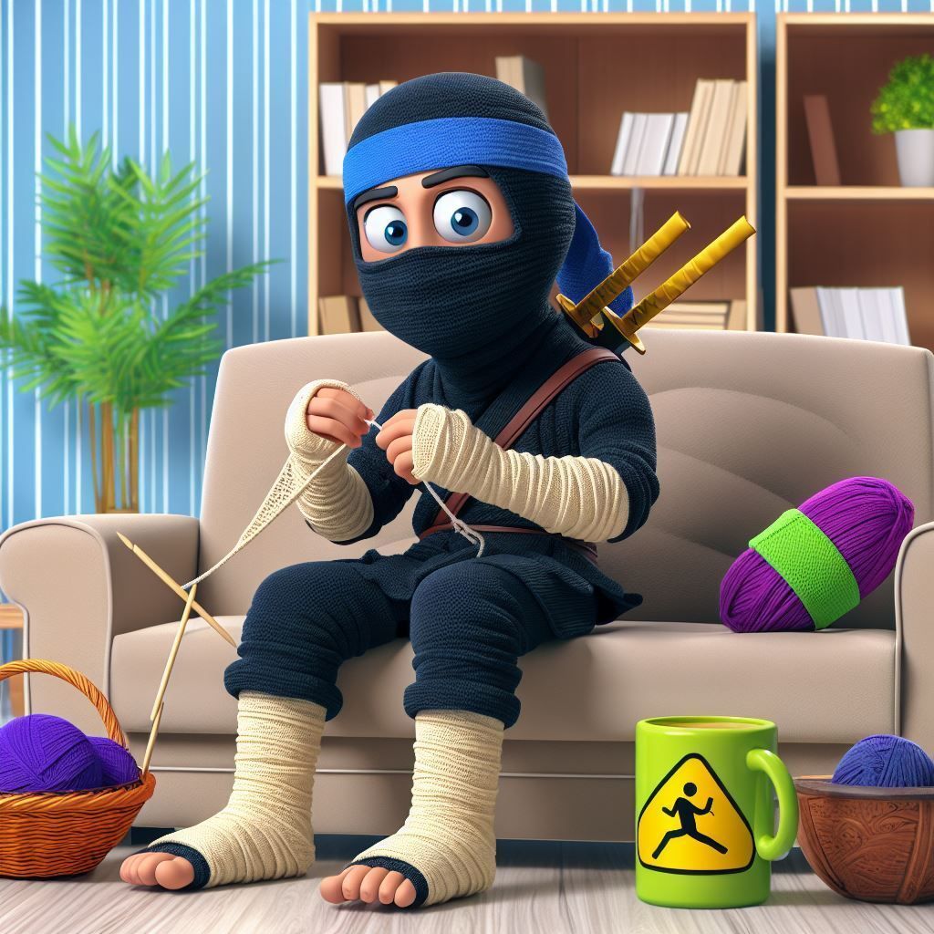 theinjuredninja's tweet image. What. Bandages aren&apos;t cheap...

#injuredninja #ninja #aiart #knitting #iloveyarnday