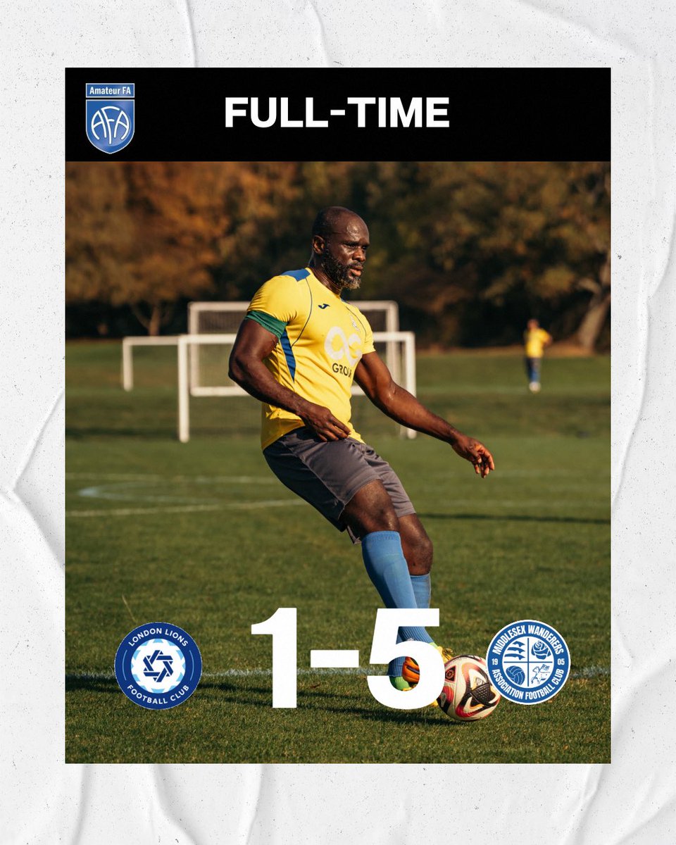 🕓 Full-Time

A clinical display from Middlesex Wanderers on their AFA Veterans Trophy debut — led by a stunning five-goal haul from Rogers.

🔵 1-5 🐑 | #MWFC