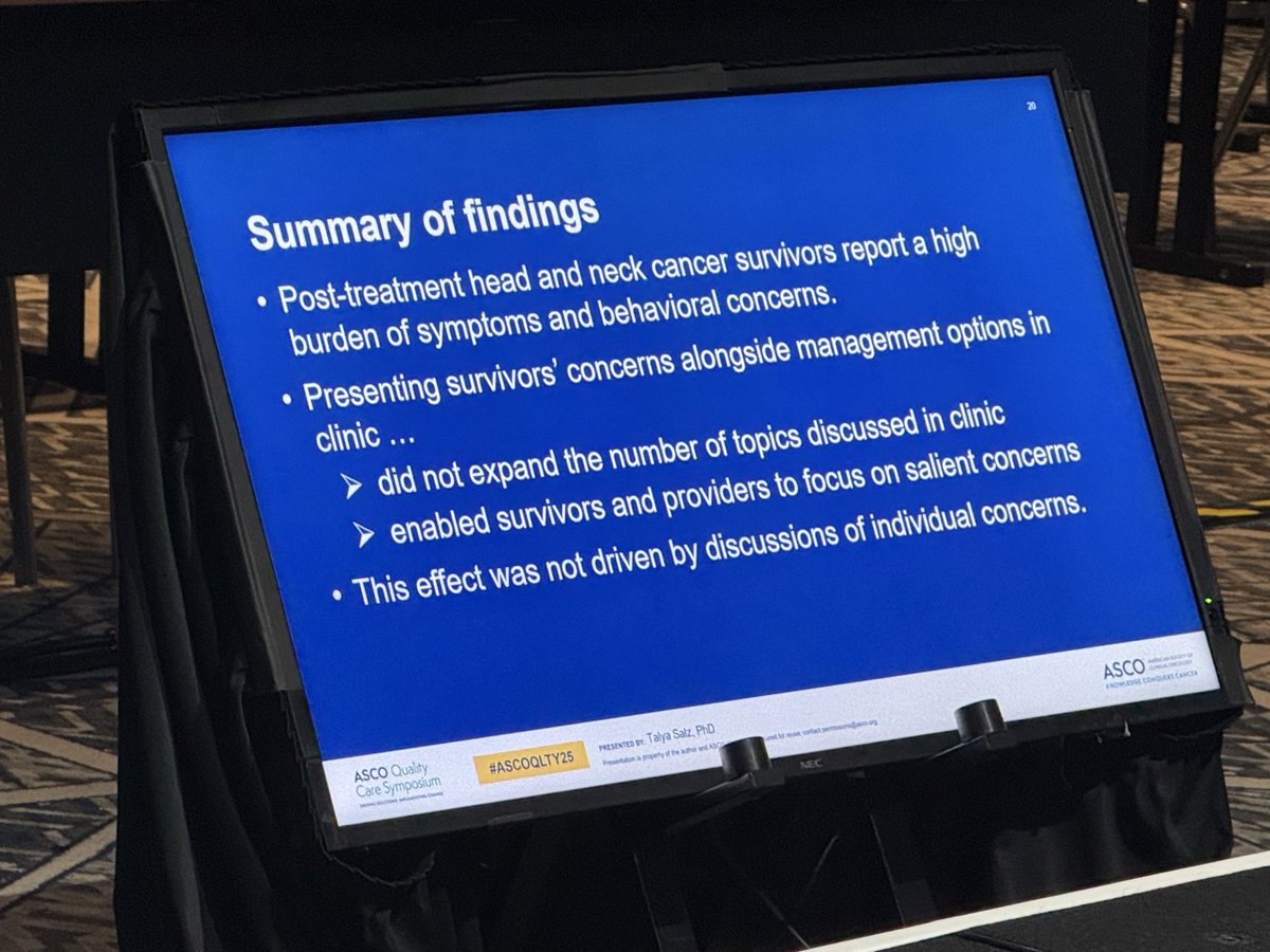 crisbergerot's tweet photo. Findings from the HN-STAR trial! Using an ePRO-informed clinical decision support tool enhanced discussions during follow-up visits for post-treatment head &amp; neck cancer survivors @ASCO #ASCOQLTY25 #TaylaSalz https://t.co/4LiIV24oSa