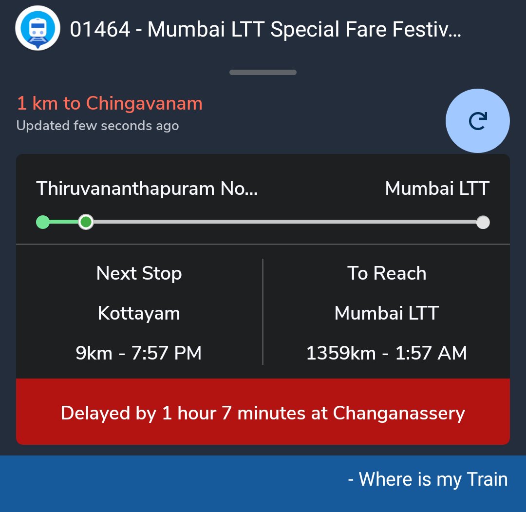Please maintain punctuality 01464 Mumbai LTT Special Fare Festival Special 
<a href="/RailMinIndia/">Ministry of Railways</a> <a href="/GMSRailway/">Southern Railway</a> <a href="/drm_tvc/">DRM Thiruvananthapuram</a> <a href="/drmmumbaicr/">DRM Mumbai CR</a> <a href="/KonkanRailway/">Konkan Railway</a>