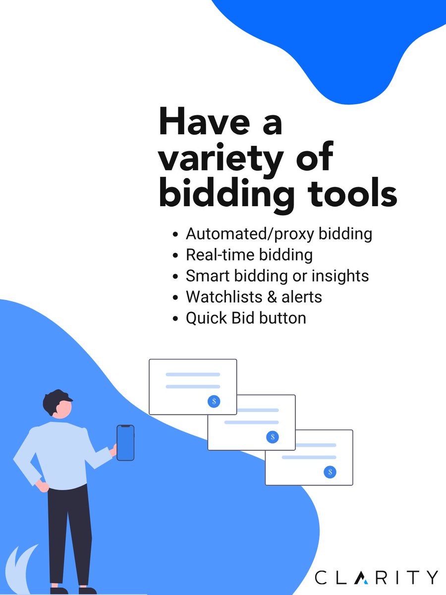 ClarityTeam's tweet image. Launching an auction site?
Here are 3 must-have features to build trust and keep bidders engaged.
More tips in part 2! 👇

#AuctionTips #Ecommerce