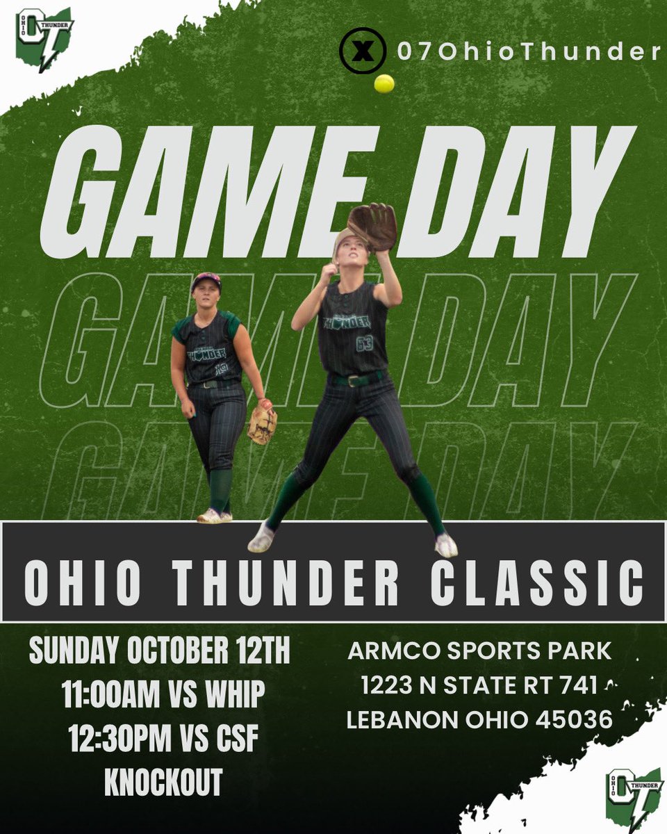 Homecoming on Saturday and then softball on Sunday. Here is our schedule for this Sundays one day tournament! <a href="/07OhioThunder/">Ohio Thunder 07 Green</a> <a href="/OhioBobcatSB/">Ohio Softball</a> <a href="/BGSUSoftball/">BGSU Softball</a> <a href="/FlyerSoftball/">Dayton Softball</a> <a href="/KentStSoftball/">Kent State Softball</a> <a href="/UFOilerSoftball/">Findlay Softball</a> <a href="/ODU_Softball/">Ohio Dominican Softball</a> <a href="/TiffinUSoftball/">Tiffin University Softball</a>