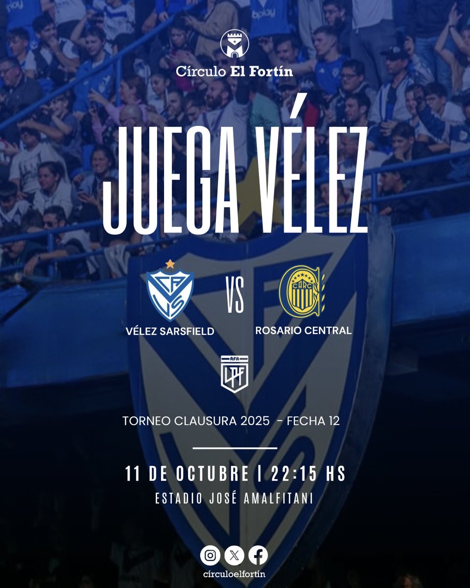 CirculoElFortin's tweet image. 𝑨𝒎𝒂𝒏𝒆𝒄𝒊 𝒄𝒐𝒏 𝒈𝒂𝒏𝒂𝒔 𝒅𝒆 𝒗𝒆𝒏𝒊𝒓 𝒂 𝒗𝒆𝒓𝒕𝒆…🎶

➡️ Hoy desde las 22:15, #Vélez recibe a Rosario Central en el Estadio José Amalfitani, por la fecha 12 del Torneo Clausura 2025.

¡VAMOS NOSOTROS! 💙