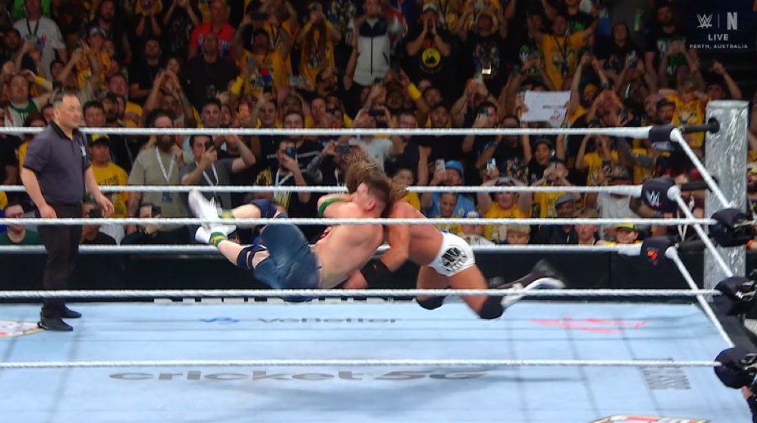theanglejoey's tweet image. John Cena paid tribute to multiple stars like Bray Wyatt, Chris Jericho, Rusev, The Miz, Undertaker, Randy Orton, &amp;amp; more! 

He’s earned his 100th all-time WWE PLE win against AJ Styles in a beautiful wrestling match! #WWECrownJewel
