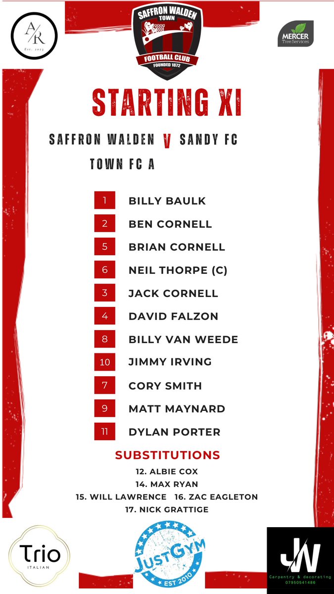 Here is how the A Team line up against Sandy in the Cambridgeshire County League 3A 👊🏼