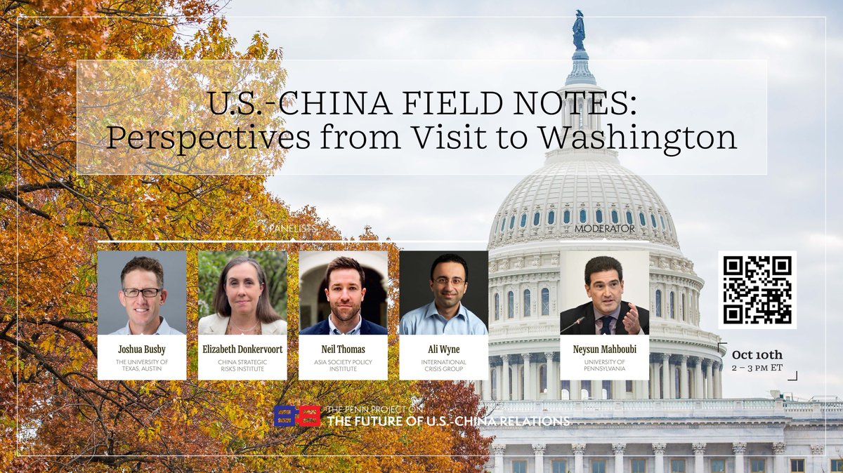 PennUSChina's tweet image. Here&apos;s the video of yesterday&apos;s discussion ft. @busbyj2, Elizabeth Donkervoort, @neilthomas123 &amp;amp; @Ali_Wyne about the direction of U.S. policy towards China, informed by their fellowship cohort&apos;s intensive week of meetings in Washington DC (&amp;amp; recent news): youtube.com/watch?v=1It3VC…