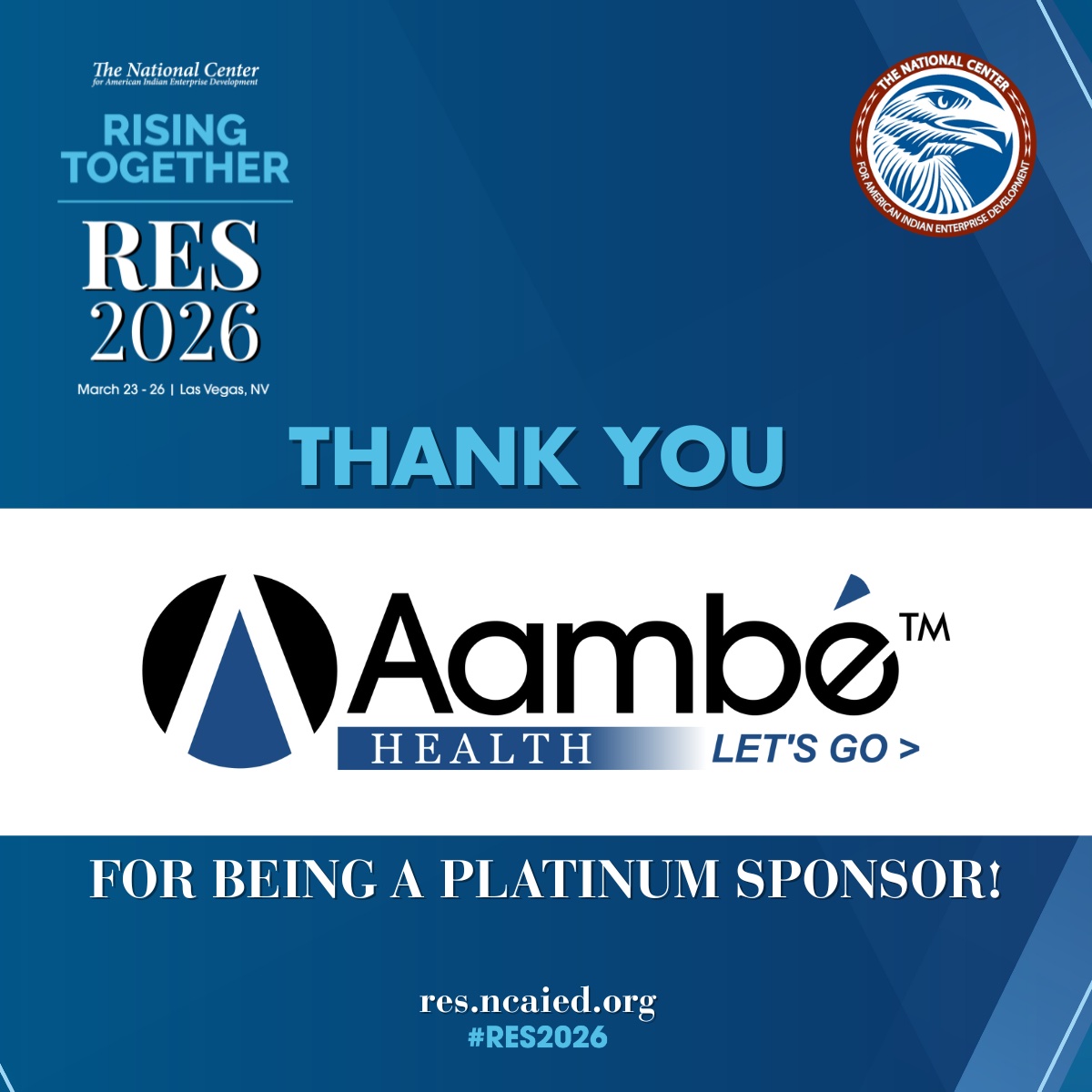 ncaied's tweet image. 🌟 Thank You to Our RES 2026 Platinum Sponsor!

Honored to have @aambecorp as a RES 2026 Platinum Sponsor, advancing healthcare for Tribal communities nationwide.

Read more: shorturl.at/JEH8G

#RES2026 #TribalHealthcare #NativeBusiness #IndianCountry