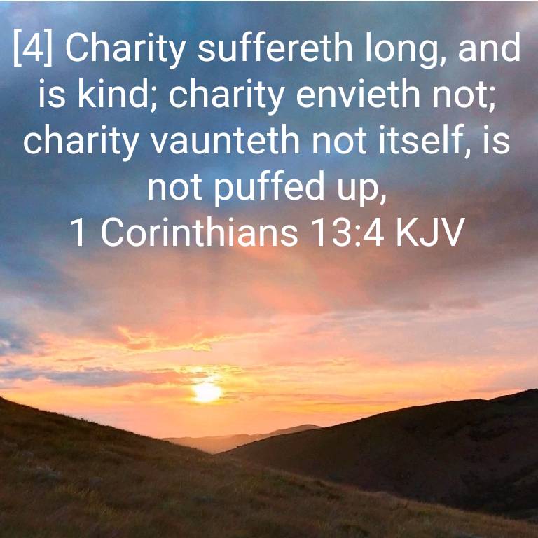 1 Corinthians 13:4 KJV
[4] Charity suffereth long, and is kind; charity envieth not; charity vaunteth not itself, is not puffed up, 

bible.com/bible/1/1co.13…