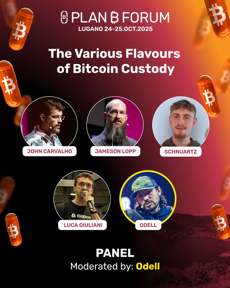 Lugano Plan ₿ (@luganoplanb) on Twitter photo Not your keys, not your coins.
But what if it is your keys, and someone else’s too?
From self custody to multisig to shared solutions, Bitcoin custody comes in many flavours. Each one with trade offs you cannot ignore.
This October in Lugano <a href="/BitcoinErrorLog/">Bitcoin Error Log</a>, <a href="/lopp/">Jameson Lopp</a>, <a href="/Schnuartz/">Schnuartz</a>, Not your keys, not your coins.
But what if it is your keys, and someone else’s too?
From self custody to multisig to shared solutions, Bitcoin custody comes in many flavours. Each one with trade offs you cannot ignore.
This October in Lugano <a href="/BitcoinErrorLog/">Bitcoin Error Log</a>, <a href="/lopp/">Jameson Lopp</a>, <a href="/Schnuartz/">Schnuartz</a>,