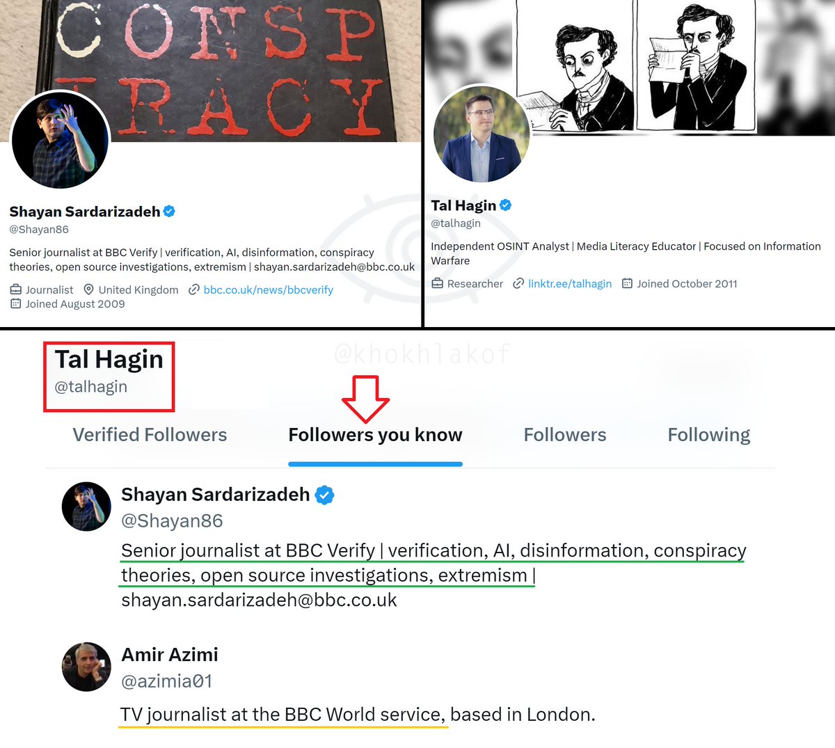 40▪️اگر شک دارید که <a href="/bbcpersian/">BBC NEWS فارسی</a> 
از توییت <a href="/talhagin/">Tal Hagin</a> (که در Jun23 در مورد جعلی بودن فیلم اوین نوشته است/توییت قبل)
بی‌اطلاع بوده است
باید بدانید که شایان سردریزاده <a href="/Shayan86/">Shayan Sardarizadeh</a> 
مسئول راستی‌آزمایی BBC!
آن اکانت را دنبال می‌کند!

فرزاد صیفی‌کاران <a href="/FSeifikaran/">Farzad Seifikaran</a>
روجا اسدی <a href="/RojaAssadi/">Roja Assadi</a>