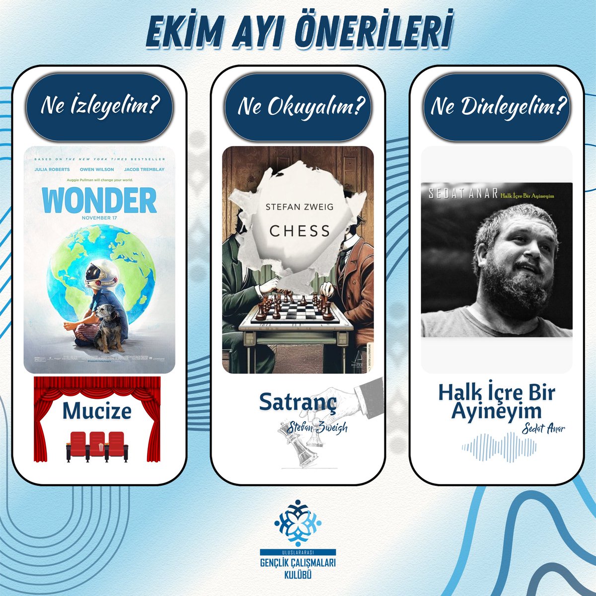 ugckofficial's tweet image. Ekim ayında, düşünce dünyanıza katkı sağlayacak ve ufkunuzu genişletecek önerilerle karşınızdayız. 📚📖

#ekimayıönerileri #filmönerisi #kitapönerisi #wonder #mucize #satranç #chess #sedatanar #müsdavgenç