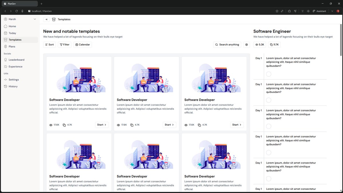 brogrammerxd's tweet image. Day 30 of building #Plangen 🚀

Built a few more UI pages today - really vibing with Tailwind lately 💙

Every screen teaches me something new, and it’s crazy how fast things click once you’re in flow.

Always learning, always building.

#buildinpublic #React #TailwindCSS