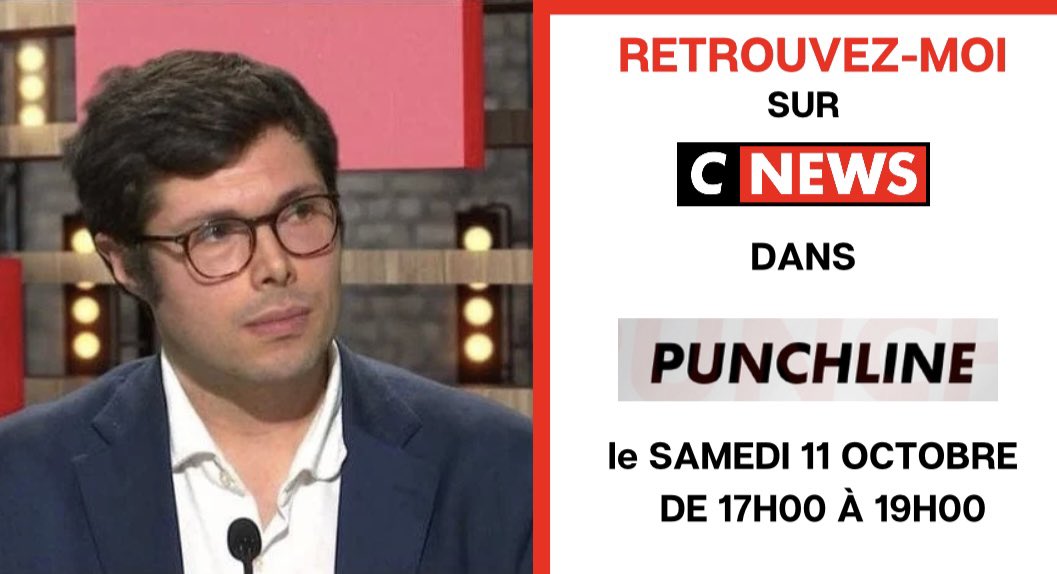 kevinbossuet's tweet image. Retrouvez-moi ce samedi 11 octobre sur @CNEWS de 17H00 à 19H00 pour commenter l&apos;actualité autour de @ThierryCabannes et de ses autres invités. #PunchlineWE