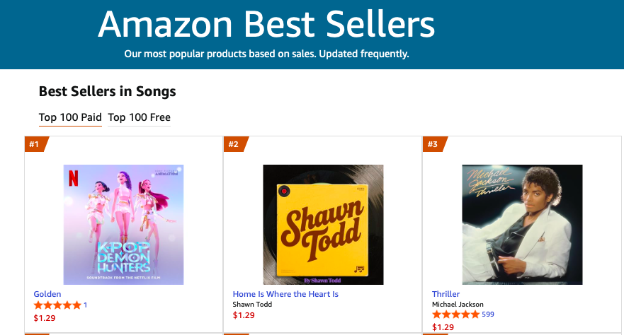 andjustice4some's tweet image. Thriller is still #1 on Amazon&apos;s Best Selling Pop Songs.  It is #3 on Best Selling Songs (overall) and it&apos;s only October 11.  #ThrillerChallenge2025 coming soon.