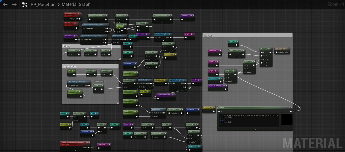 endwar1338's tweet image. I made a page-curl screen transition post-process material in UE5.
Swap in your image and it should be ready to go. Pair it with RenderTextures and Blueprints for some fun effects too.
Copy-paste 
blueprint: blueprintue.com/blueprint/hgpm…
Use it if you like.
#UnrealEngine  #UE5