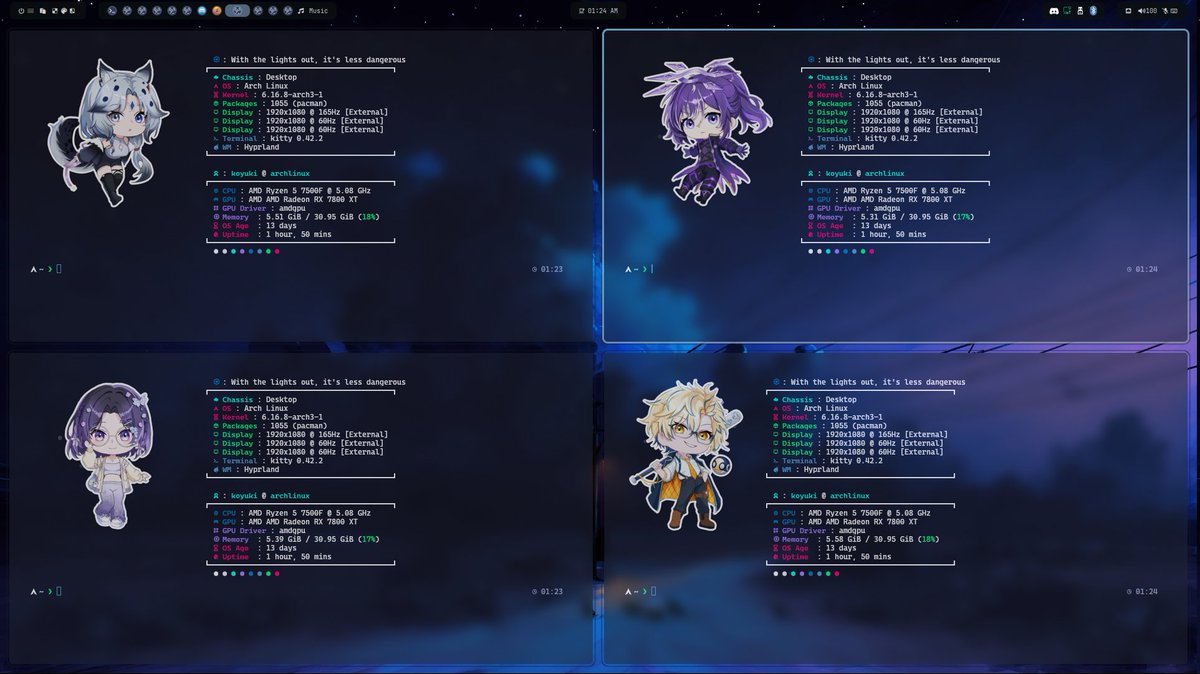 Switched to Linux just so I can have my Vtuber Children on my terminal.